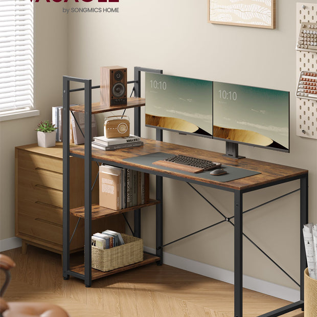 Computer Desk – Wood – Rustic Brown and Ink Black – Storage Shelves, Stable Design, Easy Assembly