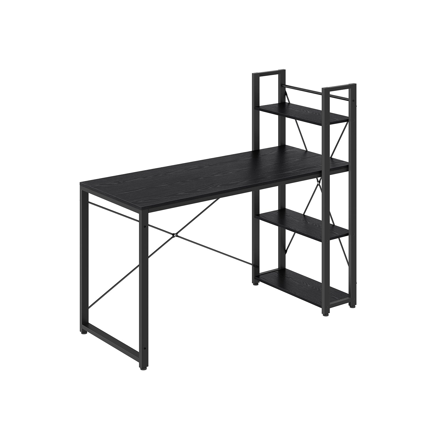 Computer Desk – Wood – Rustic Brown and Ink Black – Storage Shelves, Stable Design, Easy Assembly