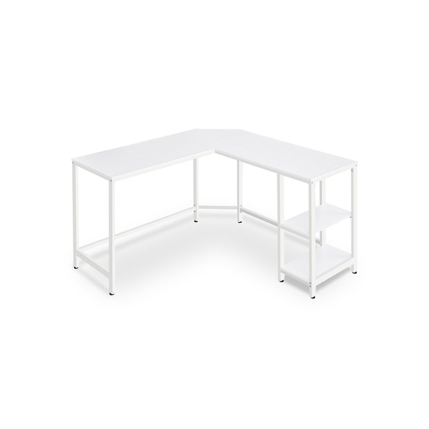 L-Shaped Writing Desk – Wood – Rustic Brown – Space-Saving with Shelf