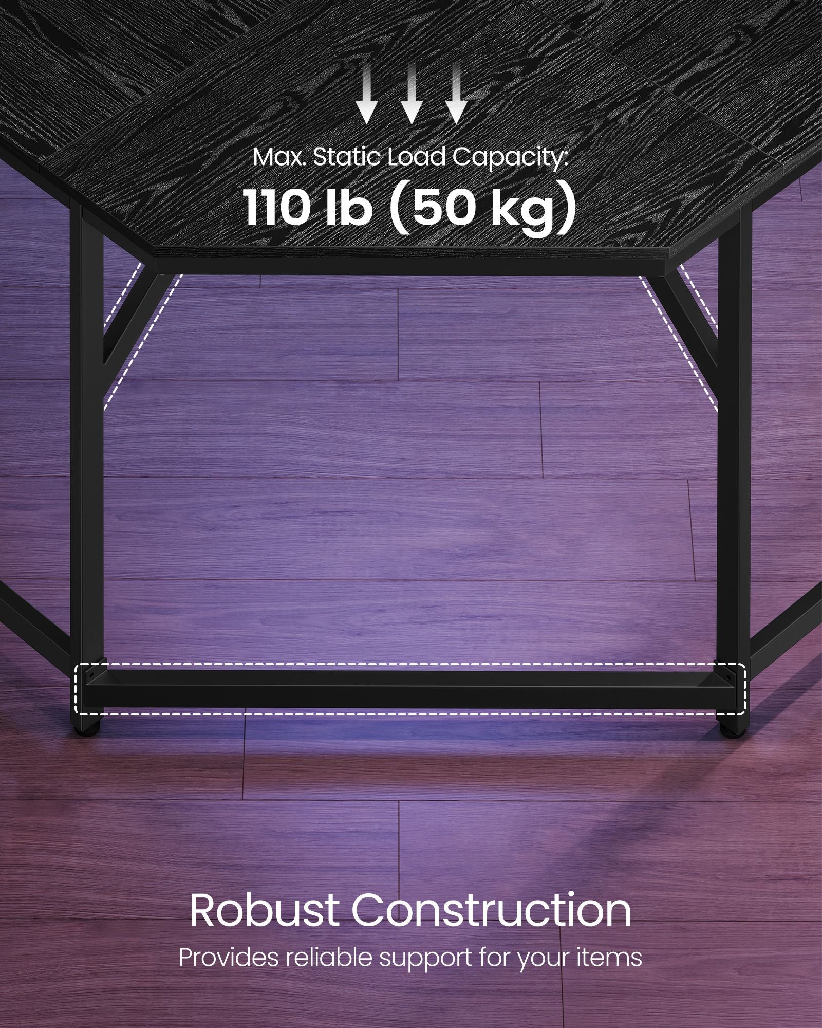 L-Shaped Computer Desk – Wood – Ebony Black and Ink Black – Industrial Design, Space-Saving