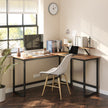 L-Shaped Writing Desk – Wood and Metal – Rustic Brown and Black – Industrial Corner Design with Monitor Stand