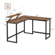 L-Shaped Writing Desk – Wood and Metal – Rustic Brown and Black – Industrial Corner Design with Monitor Stand