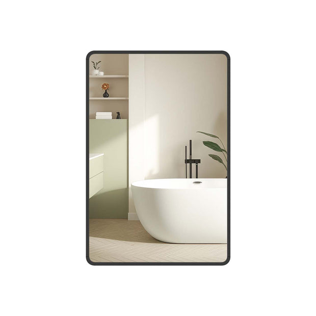 Wall Mounted Rectangular Mirror – Aluminium – Ink Black – Safety Film with Two Mounting Options