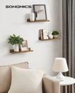 Floating Shelves – Wood – Rustic Brown – Set of 3, 38 cm Long with Front Edge