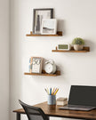 Floating Shelves – Wood – Rustic Brown – Set of 3, 38 cm Long with Front Edge