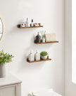 Floating Shelves – Wood – Rustic Brown – Set of 3, 38 cm Long with Front Edge