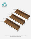 Floating Shelves – Wood – Rustic Brown – Set of 3, 38 cm Long with Front Edge