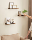 Floating Shelves – Wood – Rustic Brown – Set of 3, 38 cm Long with Front Edge