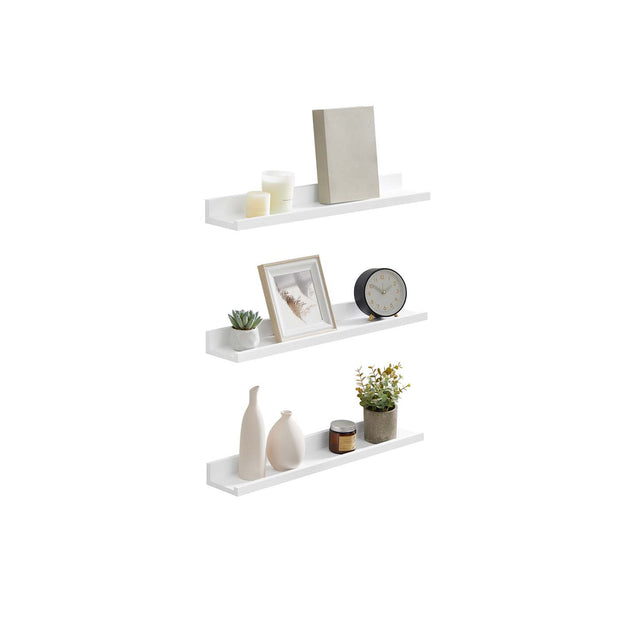 Set of 3 Floating Shelves – MDF – Matte White – Versatile Display for Home and Office