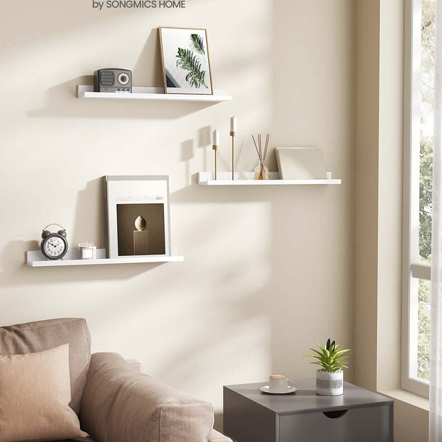 Set of 3 Floating Shelves – MDF – Matte White – Versatile Display for Home and Office