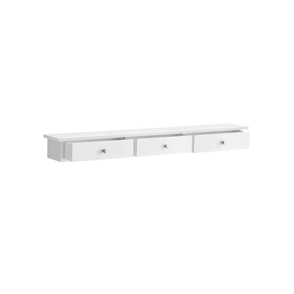 Floating Wall Shelf – High Gloss Finish – White – 3 Drawers