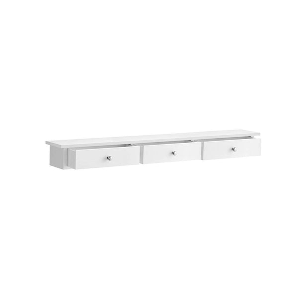 Floating Wall Shelf – High Gloss Finish – White – 3 Drawers