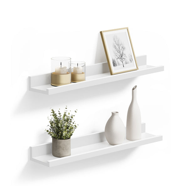 Floating Wall Shelf Set – MDF – White – High-Gloss Finish for Picture Frames and Books