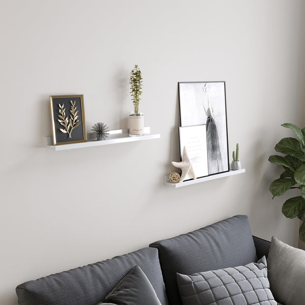Floating Wall Shelf Set – MDF – White – High-Gloss Finish for Picture Frames and Books