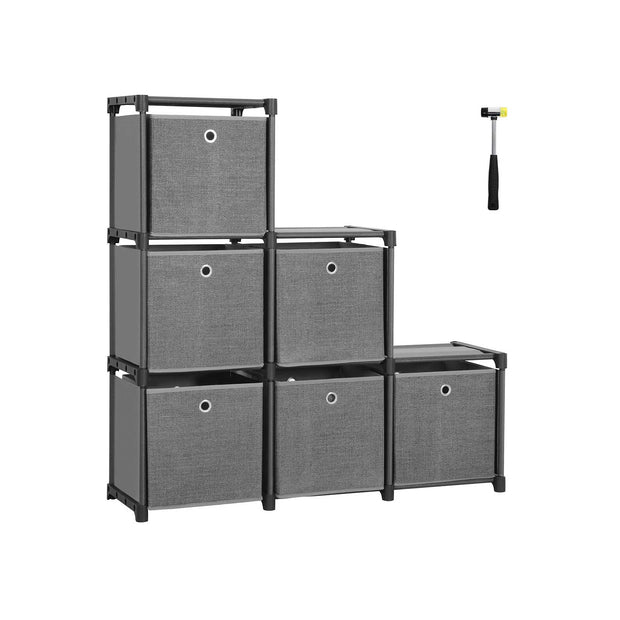 Ladder Storage Unit – Metal – Black – 6-Cube Modular Design with Storage Boxes
