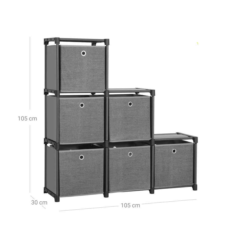 Ladder Storage Unit – Metal – Black – 6-Cube Modular Design with Storage Boxes