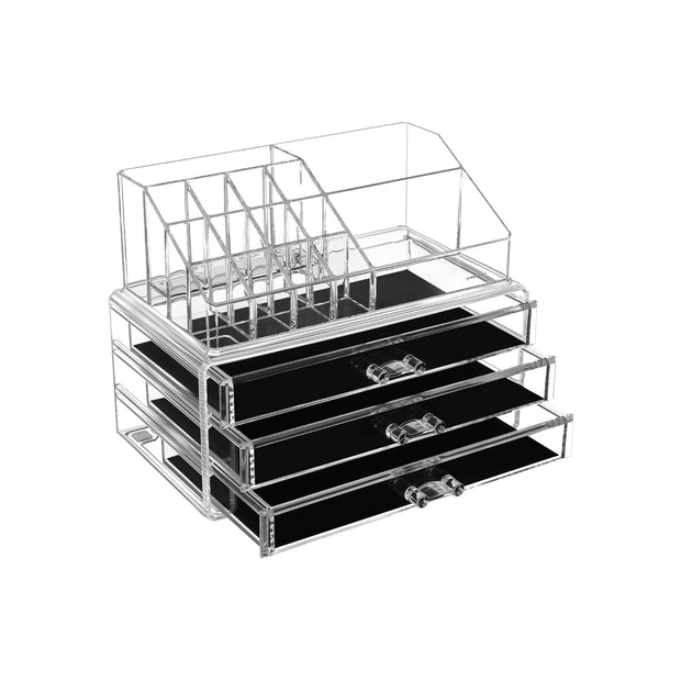 Makeup Organiser – Acrylic – Clear – Large 3-Drawer Design