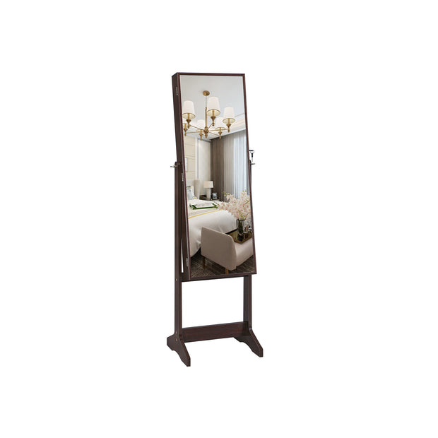 Full Length Mirror Jewelry Cabinet – Brown – Standing Design with Simple Assembly