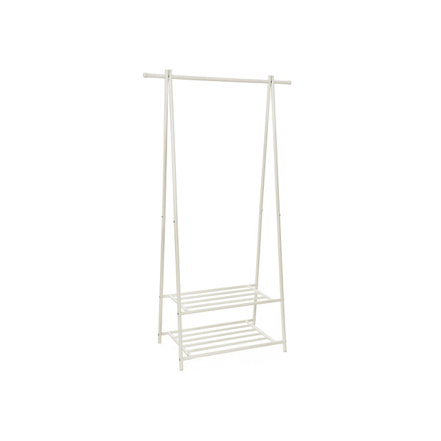 2-Tier Coat Rack – Metal – Black – Entryway Organizer with Shoe and Hat Storage