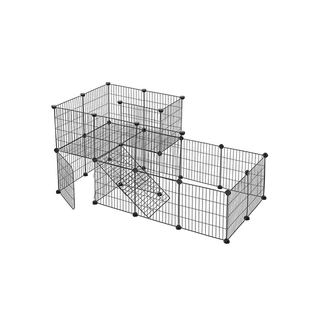Pet Playpen – Metal Mesh – Black – Customisable Fence with Door for Small Animals