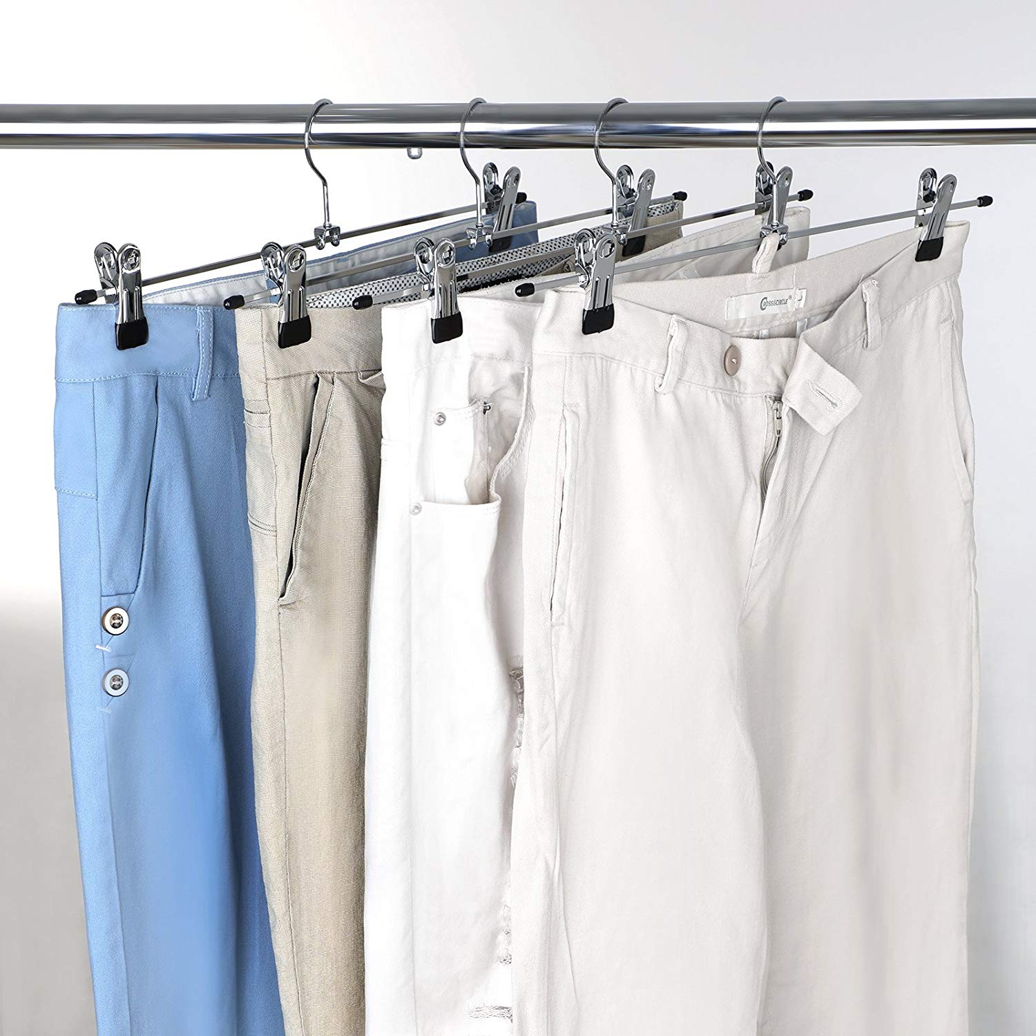 Metal Trouser Hangers – Chrome-Plated – Silver – Non-Slip Design with Clips