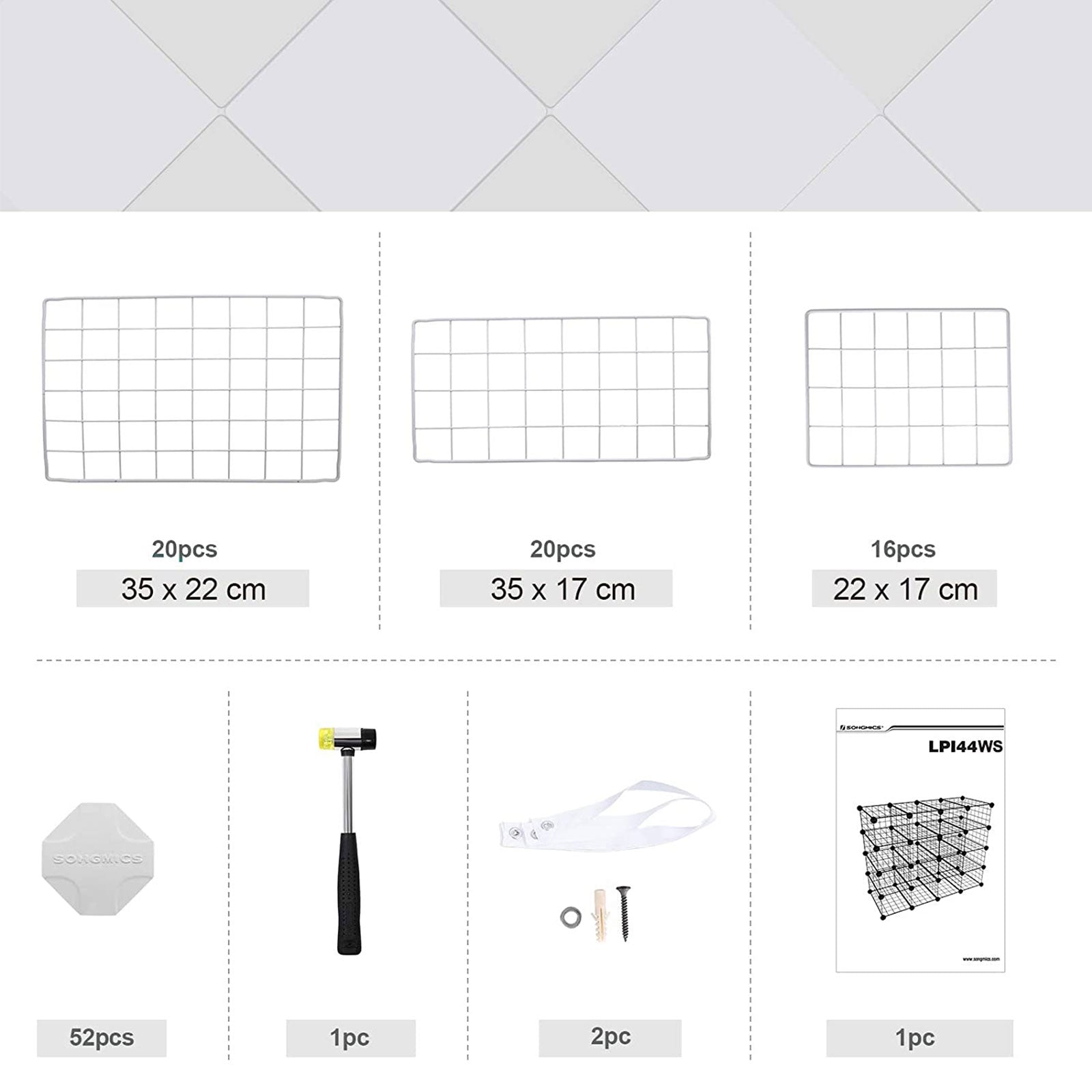 Modular DIY Storage Unit – Metal Wire – White – 16 Cube Design