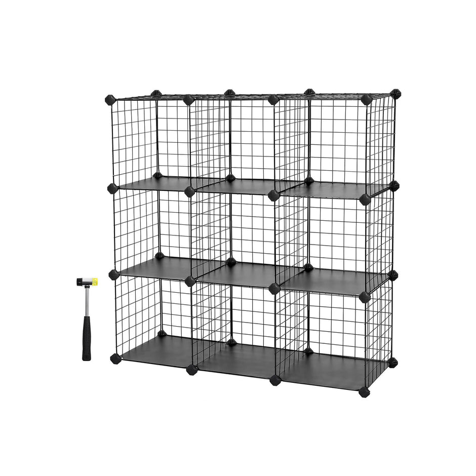 Metal Wire Modular Bookcase – Metal Wire and PP Plastic – White – Interlocking Design with 9 Cubes for Versatile Storage