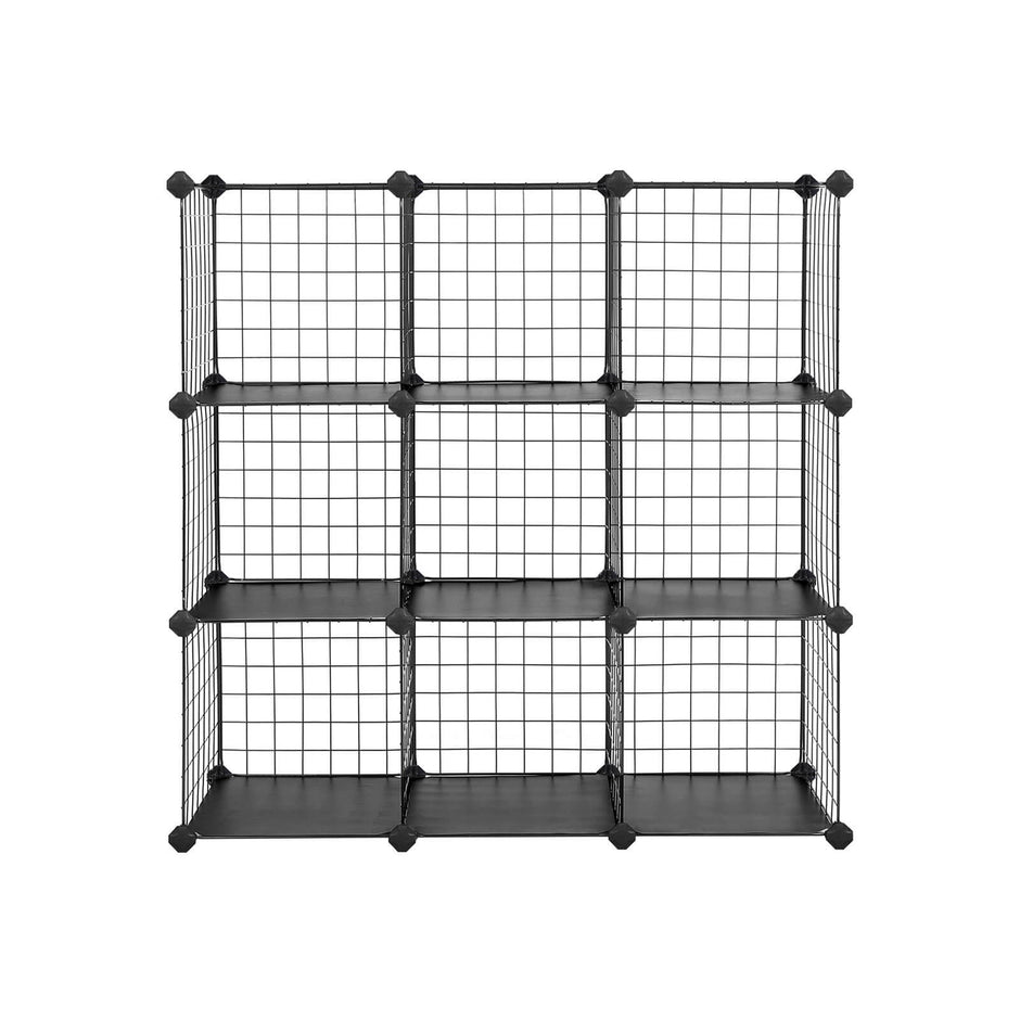 Metal Wire Modular Bookcase – Metal Wire and PP Plastic – White – Interlocking Design with 9 Cubes for Versatile Storage
