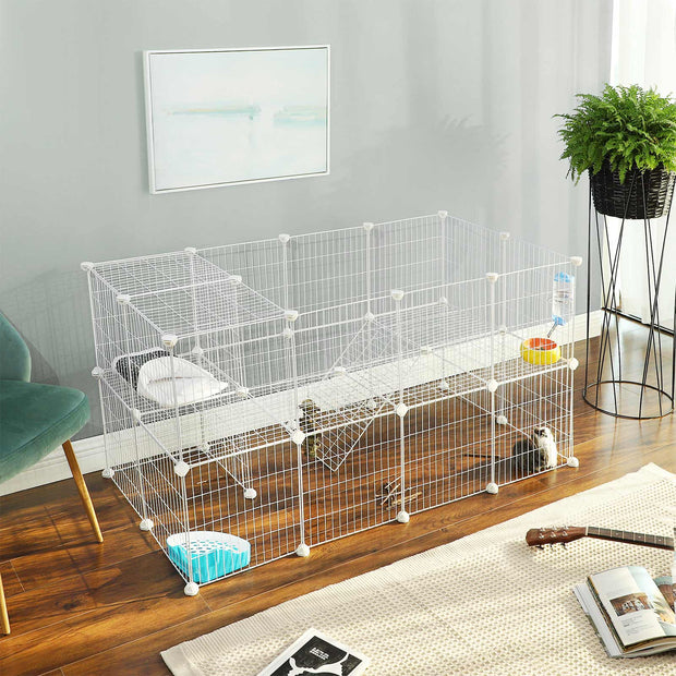 Metal Wire Pet Playpen – Steel – Black – Two-Level Customizable Enclosure for Small Animals