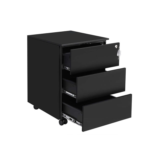 Mobile File Cabinet – Metal – Matte Black – Lockable with 3 Drawers