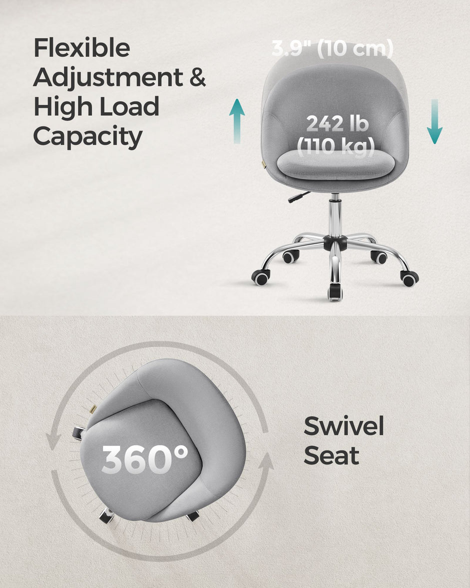 Office Chair – Foam – Dove Grey – Swivel Design with Adjustable Height