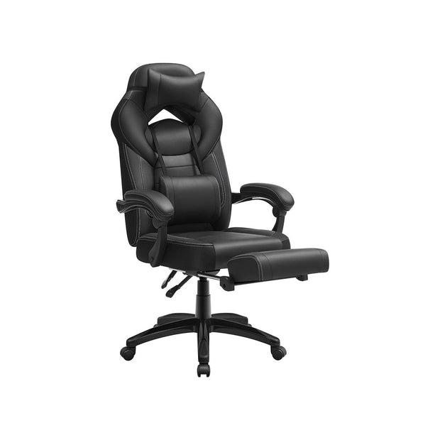 Gaming Chair – Faux Leather – Black and Blue – Ergonomic Design with Footrest and Adjustable Headrest