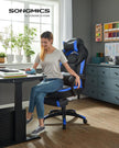 Gaming Chair – Faux Leather – Black and Blue – Ergonomic Design with Footrest and Adjustable Headrest