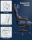 Gaming Chair – Faux Leather – Black and Blue – Ergonomic Design with Footrest and Adjustable Headrest