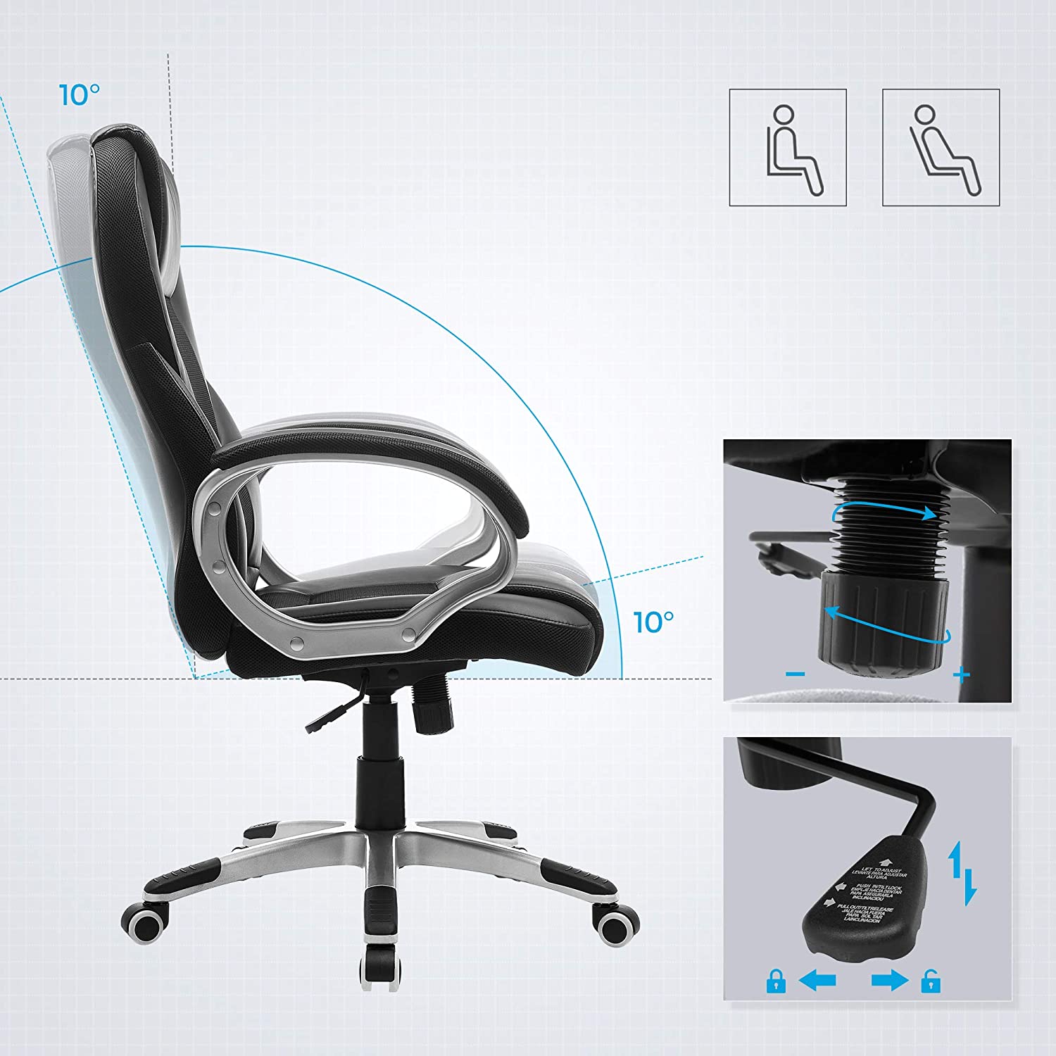 High Back Executive Office Chair – Durable Material – Black – Ergonomic Design, Height Adjustable