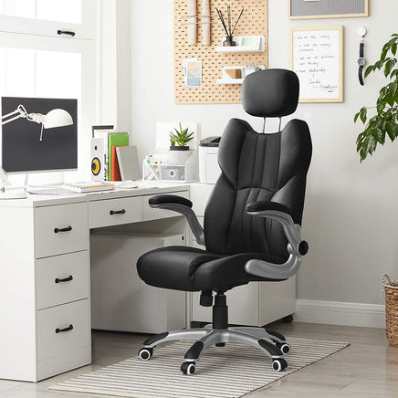 Swivel Office Chair – PU – Black – Adjustable Headrest and Flip-Up Armrests