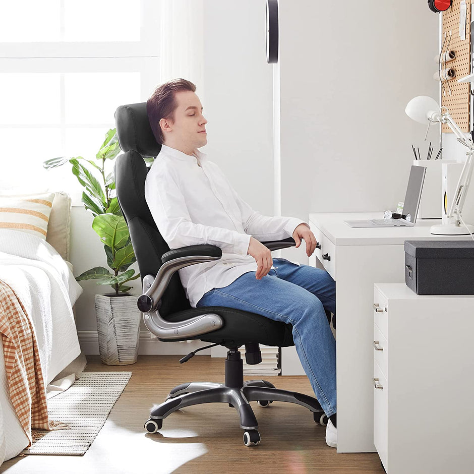 Swivel Office Chair – PU – Black – Adjustable Headrest and Flip-Up Armrests