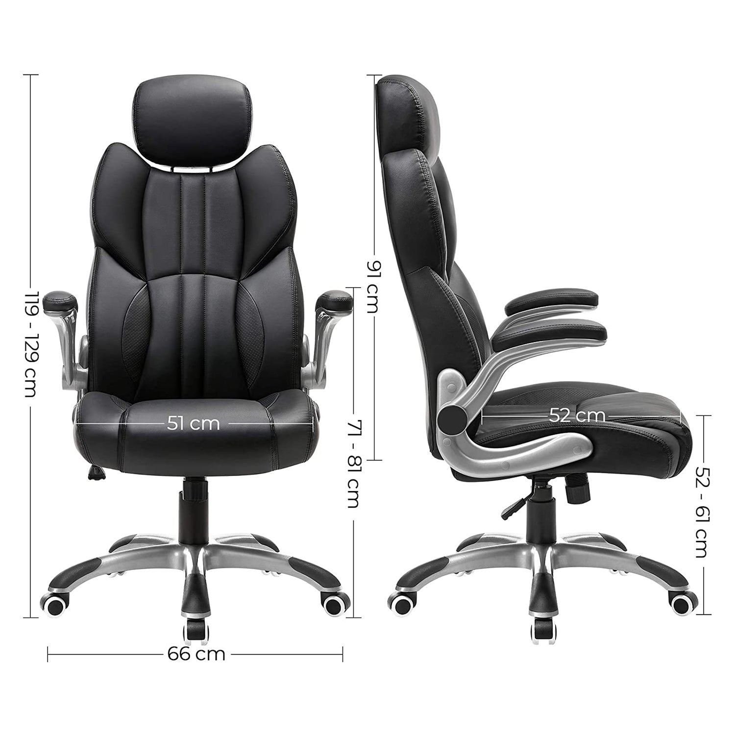 Swivel Office Chair – PU – Black – Adjustable Headrest and Flip-Up Armrests