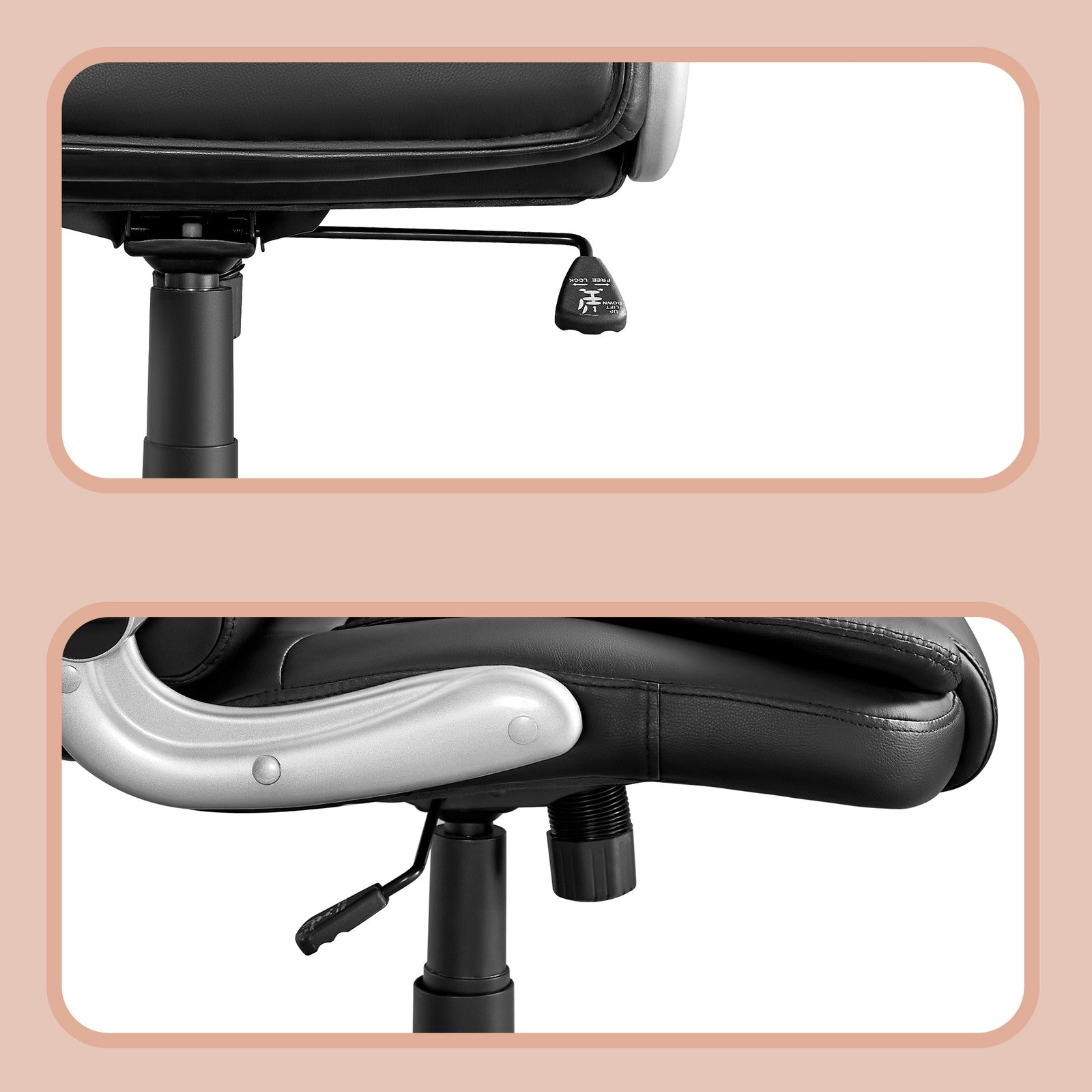 High Back Office Chair – Polyurethane – Black – Flip-Up Armrests
