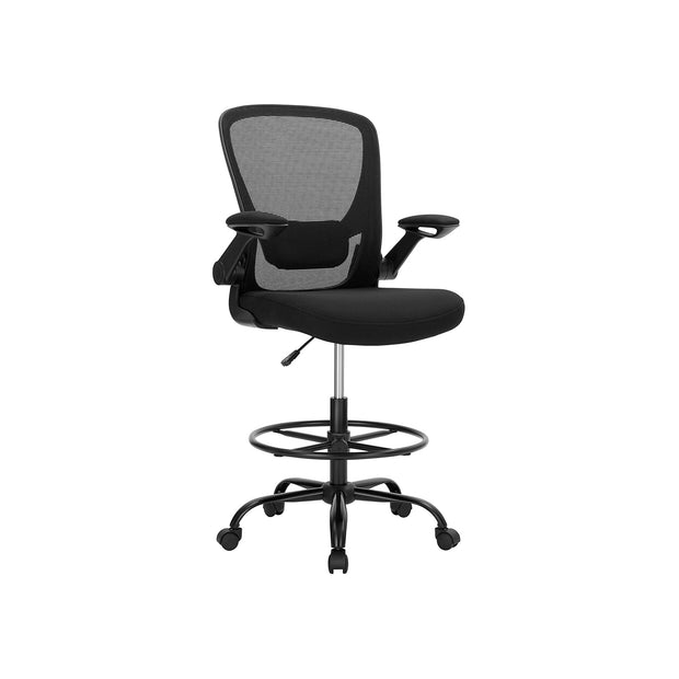 Drafting Chair – Mesh – Black – Ergonomic with Height Adjustable Lumbar Support and Footrest