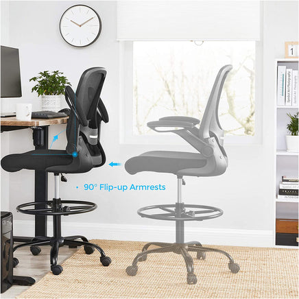 Drafting Chair – Mesh – Black – Ergonomic with Height Adjustable Lumbar Support and Footrest