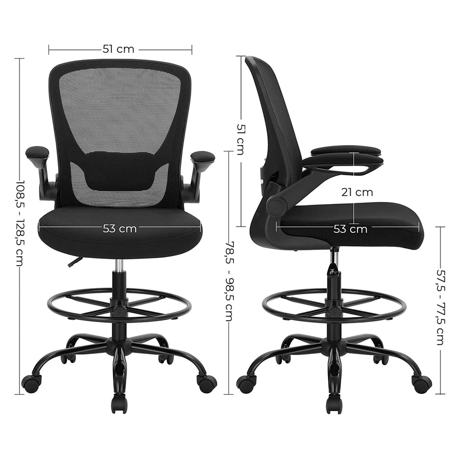 Drafting Chair – Mesh – Black – Ergonomic with Height Adjustable Lumbar Support and Footrest