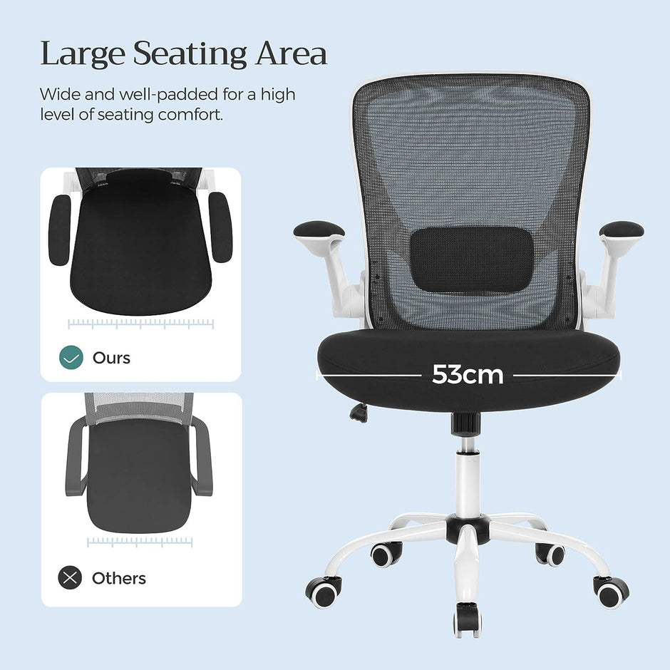 Ergonomic Office Chair – Mesh – Black – Adjustable Lumbar Support, Folding Armrests, 360° Swivel