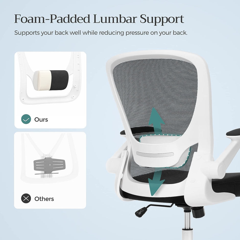 Ergonomic Office Chair – Mesh – Black – Adjustable Lumbar Support, Folding Armrests, 360° Swivel