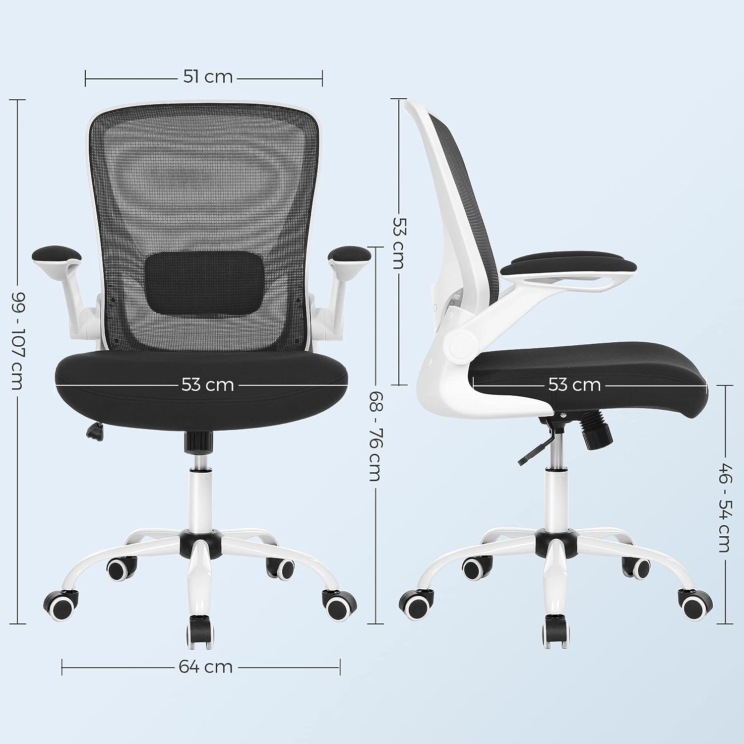 Ergonomic Office Chair – Mesh – Black – Adjustable Lumbar Support, Folding Armrests, 360° Swivel