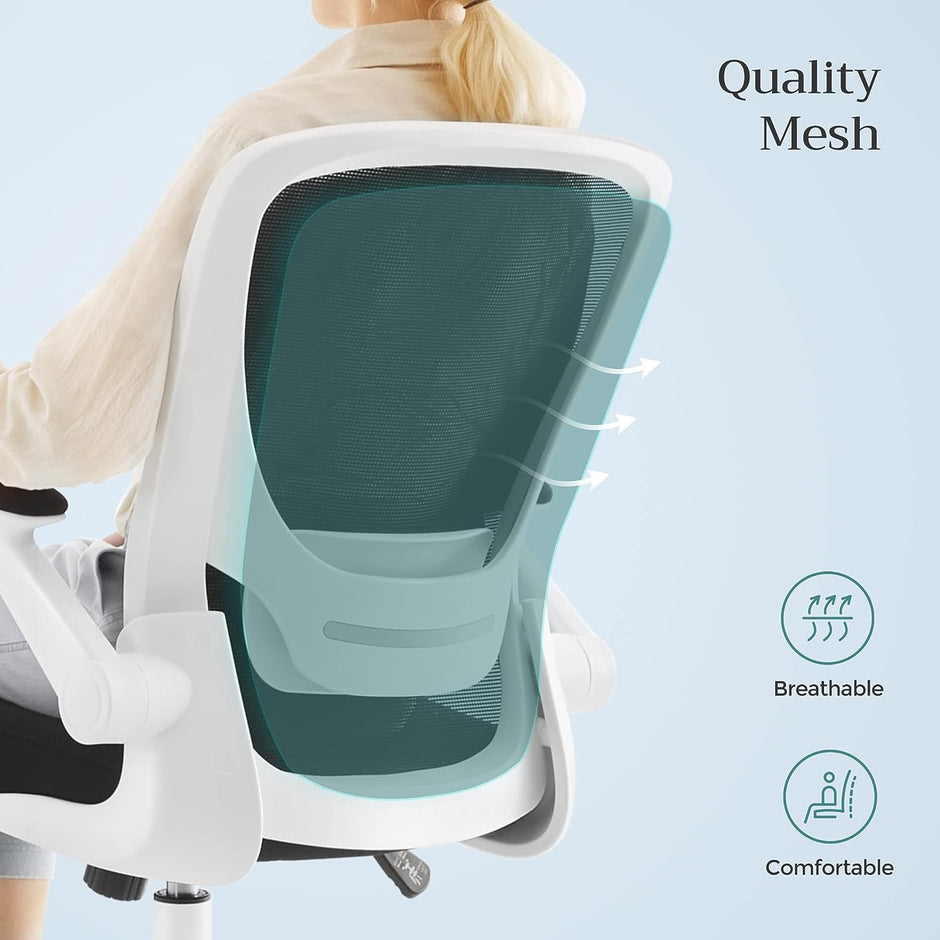 Ergonomic Office Chair – Mesh – Black – Adjustable Lumbar Support, Folding Armrests, 360° Swivel