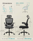 Ergonomic Office Chair – Mesh – Black – Adjustable Lumbar Support, Folding Armrests, 360° Swivel