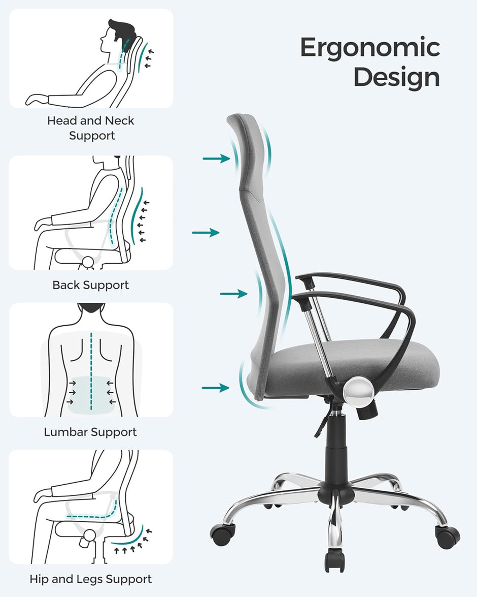 Ergonomic Office Chair – Upholstered – Dove Grey – Adjustable Height with Tilt Function