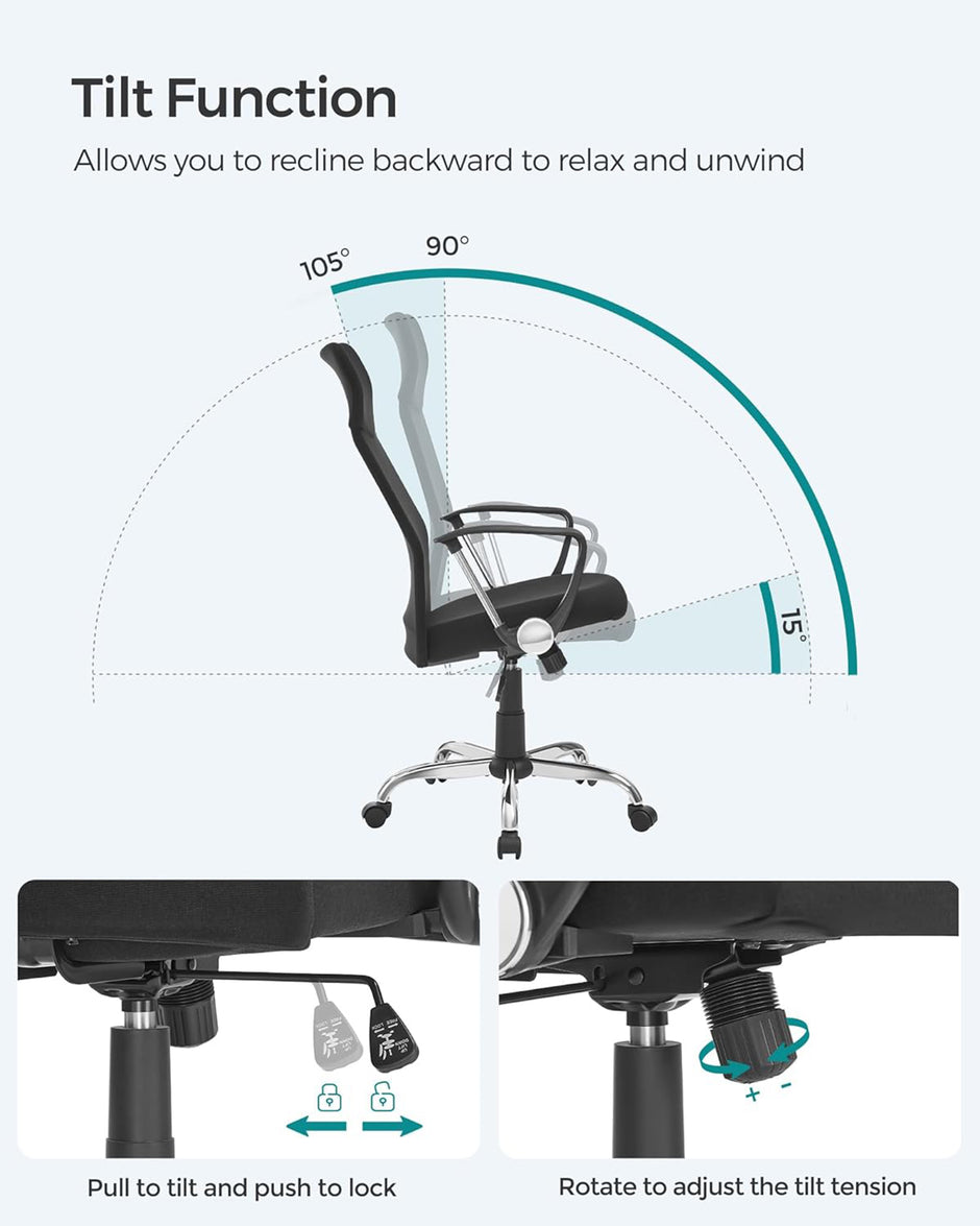 Ergonomic Office Chair – Upholstered – Dove Grey – Adjustable Height with Tilt Function