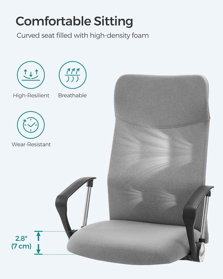 Ergonomic Office Chair – Upholstered – Dove Grey – Adjustable Height with Tilt Function